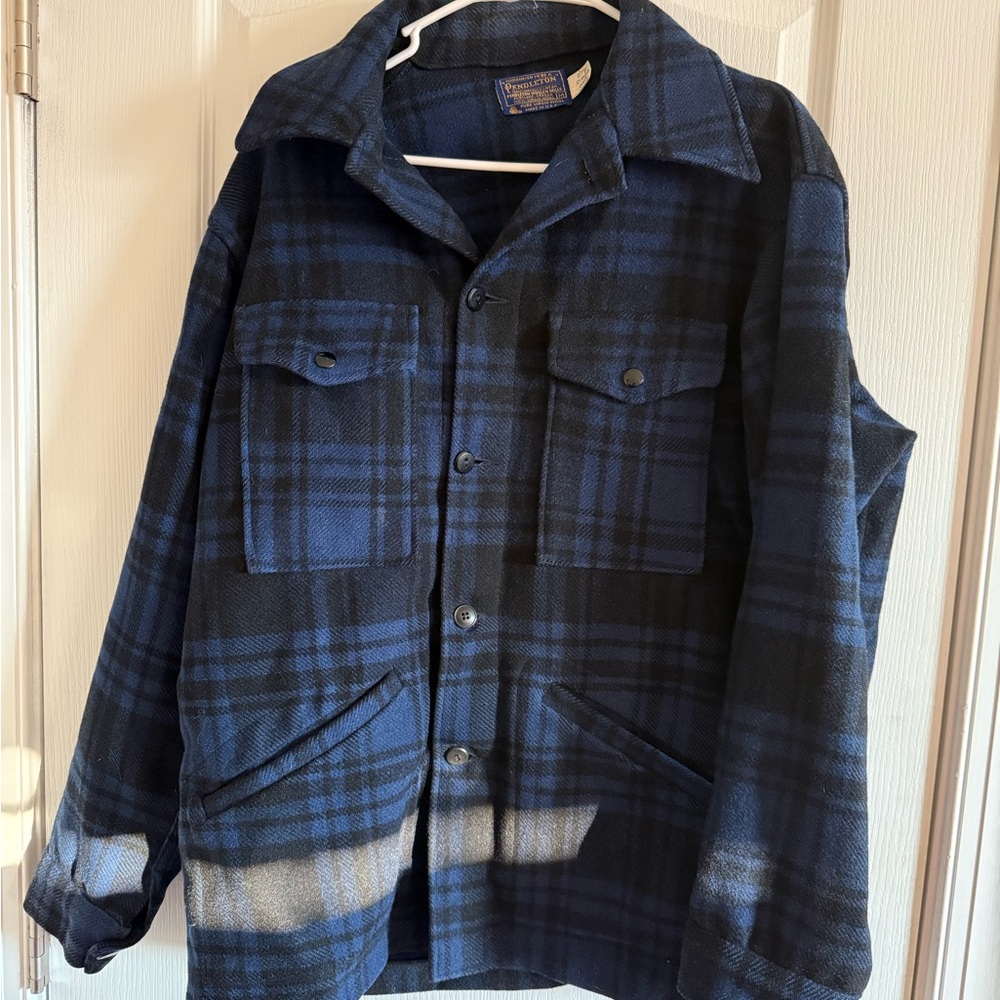 Pendleton Blue and Black Plaid Shirt Jacket size L